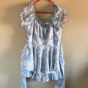 Altar'd State Light Blue Floral Ruffle Romper